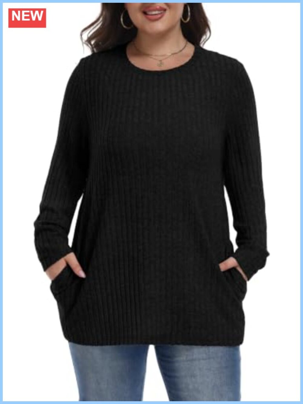 Plus Size Tunic Sweater Crew Neck Long Sleeve Pullover Lightweight Top